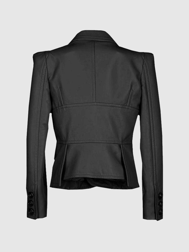 Timeless Fit Women's Black Leather Coat - Image 2