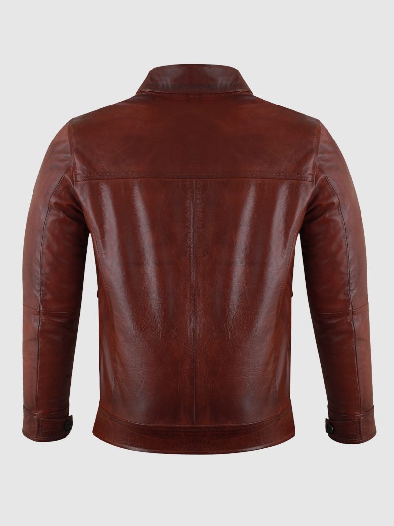 Noble Hide Men's Waxed Burgundy Leather Jacket - Image 2