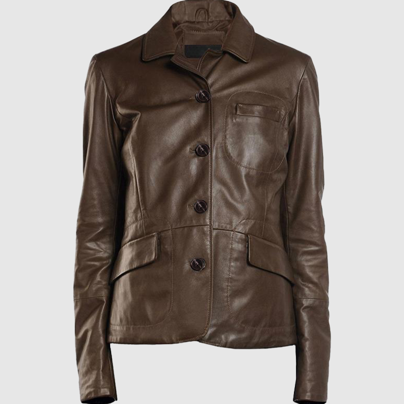 Aveline Women's Brown Leather Blazer