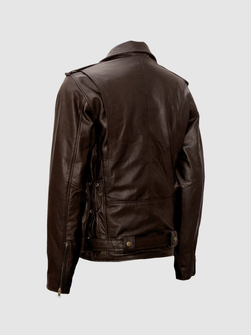 Brown Leather Motorcycle Jacket - Image 2