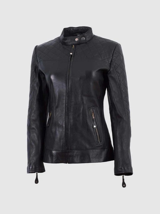 Black Leather Motorcycle Jacket for Women